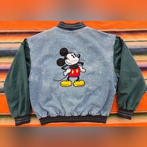 Vintage Genus Mickey Mouse Denim Varsity Jacket